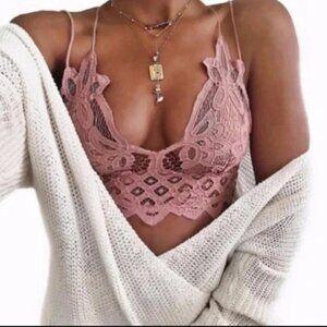 Crochet Lace Bralette Removable Pads Cross Back Adjustable Strap Wirefree ROSE